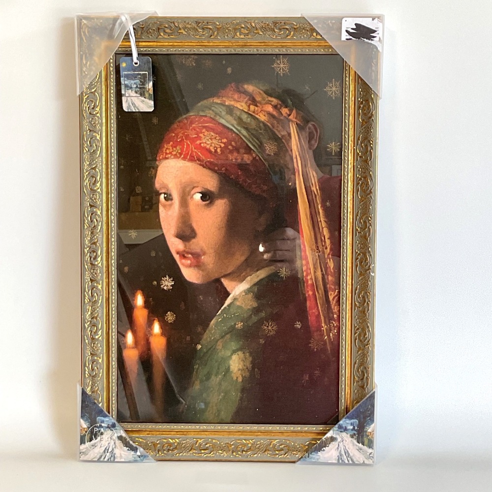 Parvez Taj Girl with a Pearl Earring Winter Remix Framed Art Gold Ornate 12x18